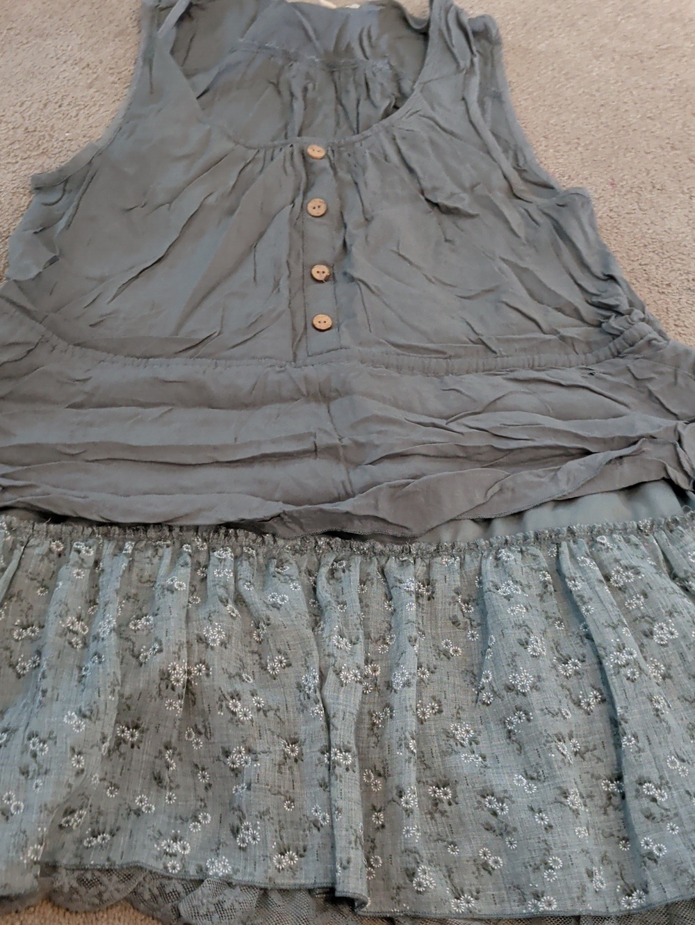 Woven Floral Tiered Midi Dress in Dusty Blue/Green